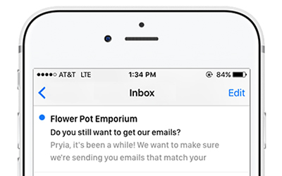 Subject line of a re-engagement email on a phone screen.