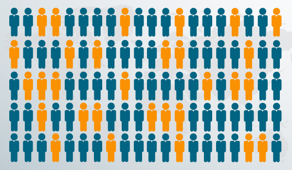 Illustration of email list subscribers divided into blue and orange segments.