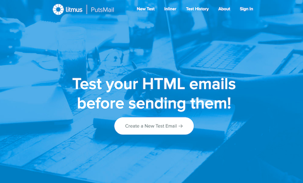 Screenshot of the PutsMail homepage.