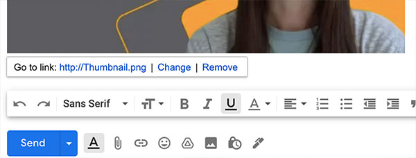 Link menu for image embedded inline in Gmail.