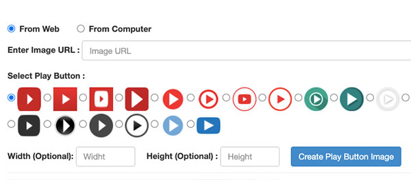 Screenshot of play button options from online tool.