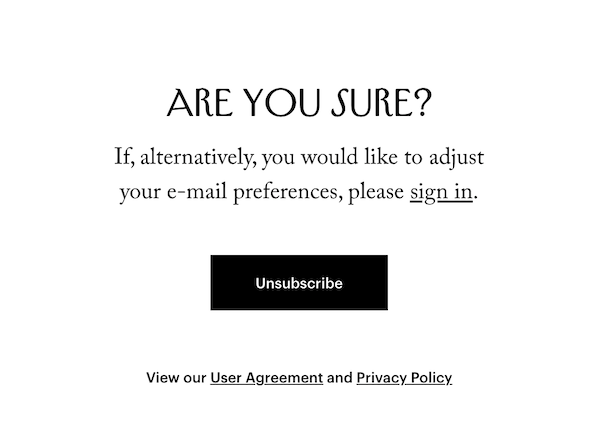 New Yorker's unsubscribe page.