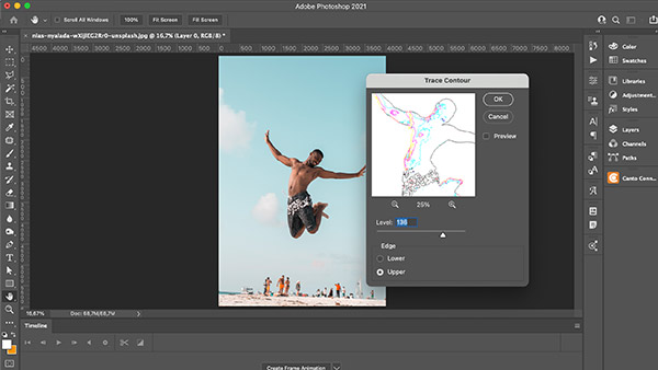 Screenshot of Photoshop's trace contour feature.