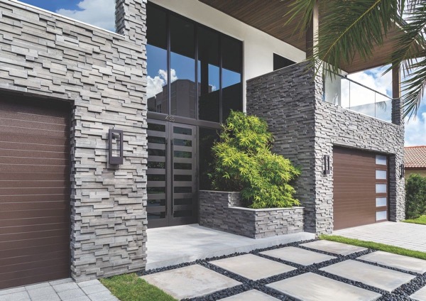 A house with a natural stone facade.