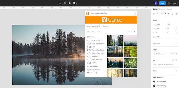 A screenshot shows the Canto connector with Figma in action.