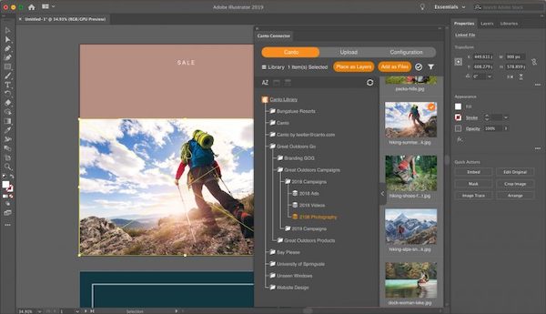 Canto library with hiking imagery in Adobe Illustrator.