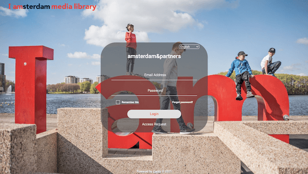 Login screen for the iamsterdam press kit in Canto.