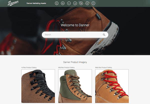 Danner's Canto Portal welcome screen featuring product images of hiking boots.