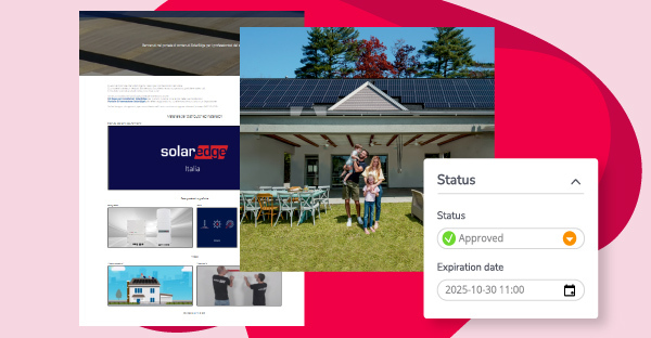 Image of solar panels on a house and Canto approval settings from the SolarEdge sales enablement library.