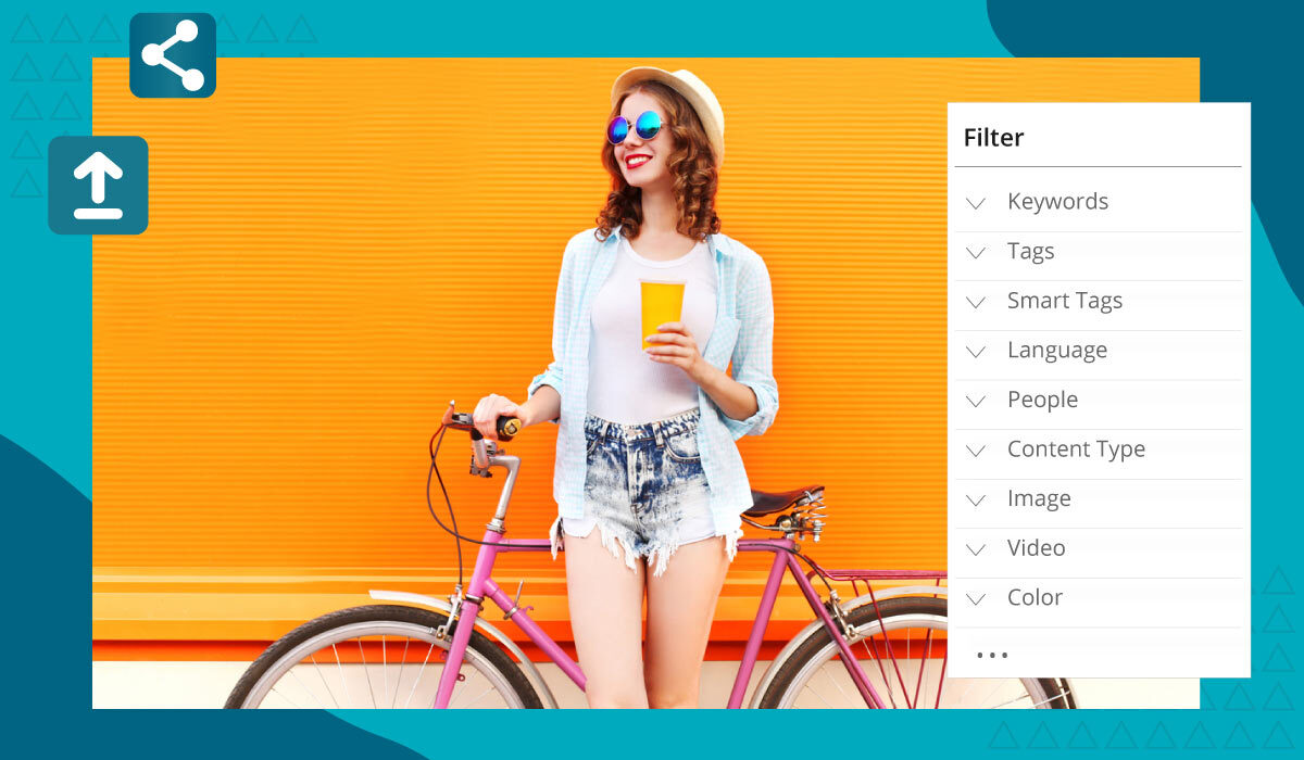 Woman drinking orange juice in a digital asset management system with streamlined workflows.