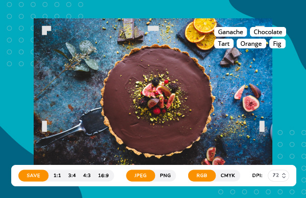 Export options for image of chocolate tart in Canto digital asset management system.