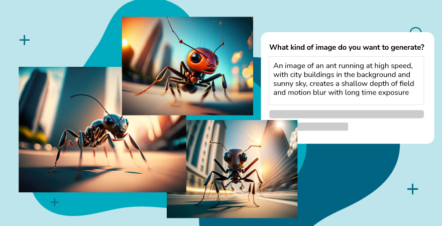 Images of 3 ants generated via AI using a prompt.