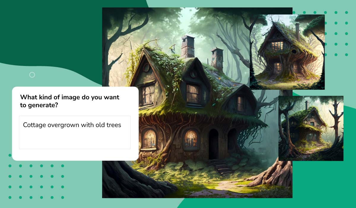 Image of 3 fake forest houses from generative AI Adobe Firefly.