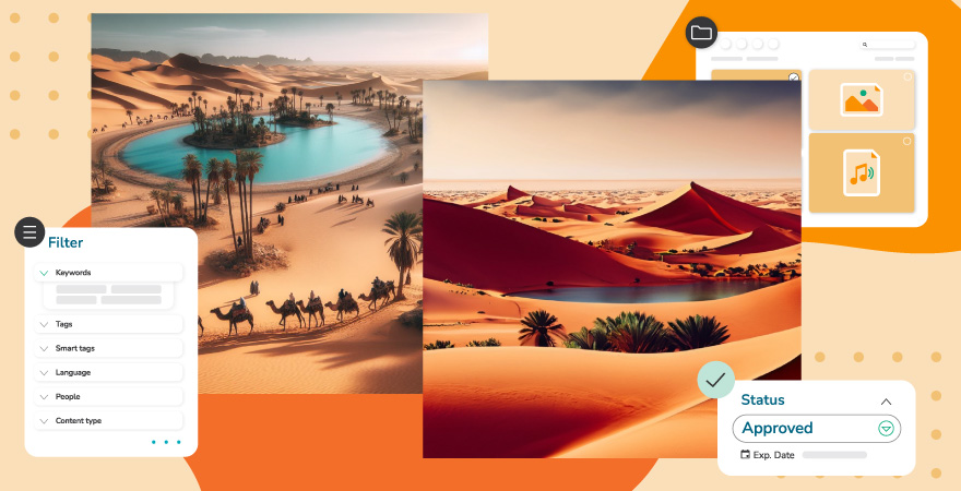 Images of a desert with  search and approval elements  